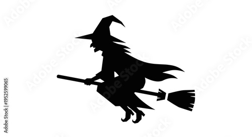Witch flying on broomstick silhouette 1.