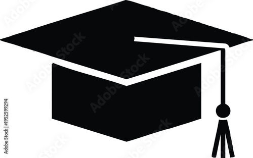 Graduation Cap Icon Black Silhouette.