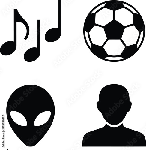 Mysterious fusion of music, sports, alien and human elements in a symbolic image