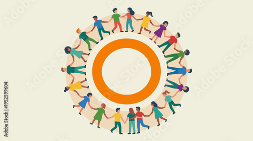 Diverse people holding hands in circle.