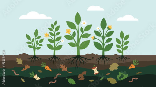 Green plants growing in soil layer.