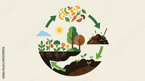 Soil Ecosystem Cycle Process Illustration.