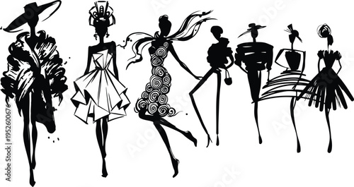 Stylish female models showcase diverse fashion designs with elegance and artistic flair