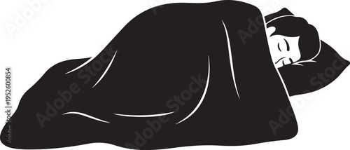 Person Sleeping Peacefully Under a Black Blanket at Night