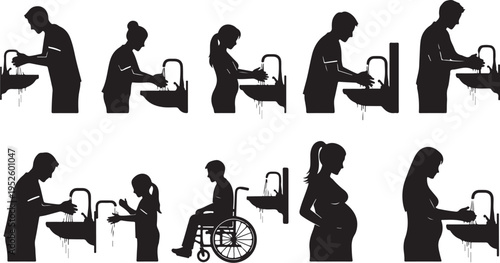 Accessible Handwashing Stations for Diverse Users Silhouette Illustrations