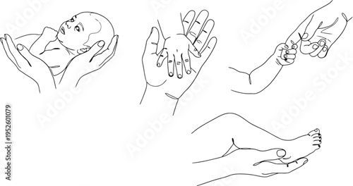 Loving adult hands tenderly embrace and support a precious infant's tiny body and small limbs