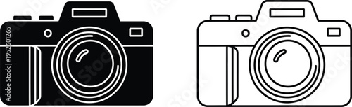 Camera Icon Set: Solid and Outline Photography Vector