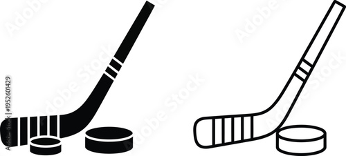 Ice Hockey Stick and Puck Icon Set Vector