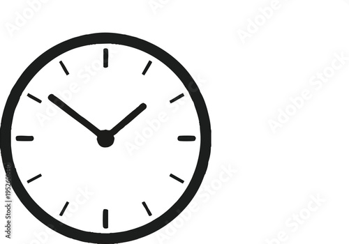 Simple black and white clock showing time minimalist design.
