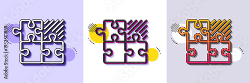 Puzzle game line icon. Halftone dotted pattern. Gradient icon with grain shadow. Decide Jigsaw sign. Business strategy combination symbol. Line puzzle game icon. Various designs. Vector