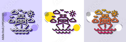 Ship travel line icon. Halftone dotted pattern. Gradient icon with grain shadow. Trip transport sign. Holidays cruise symbol. Line ship travel icon. Various designs. Vector