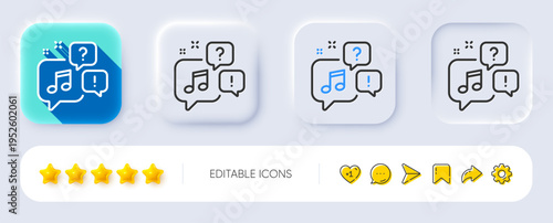 Voicemail line icon. Neumorphic, Flat shadow, 3d buttons. Audio message sign. Listen music symbol. Line voicemail icon. Social media icons. Vector