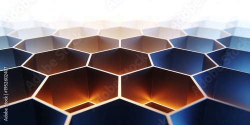Hexagonal shapes form a pattern with light shining through different colors in a close view