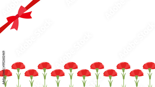 母の日のカーネーションとリボンの背景、16対9の横長サイズ