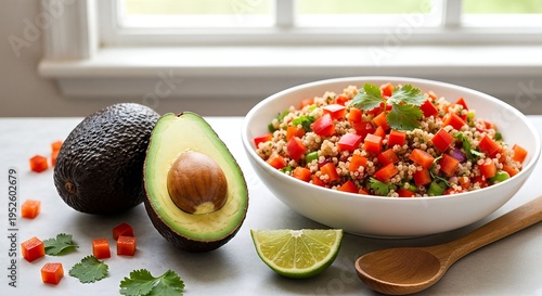 Fresh Avocado and Quinoa Salad with Colorful Vegetables.