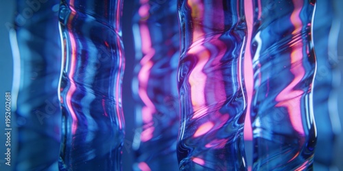 vibrant blue pink purple hues, abstract close-up photography of wavy lines on a reflective iridescent surface with shiny texture