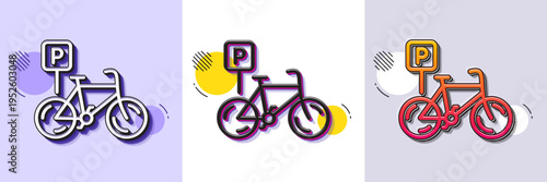 Bicycle parking line icon. Halftone dotted pattern. Gradient icon with grain shadow. Bike park sign. Public transport place symbol. Line bicycle parking icon. Various designs. Vector