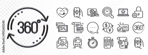 Payment card, Photo album and Parking app line icons for web app. Glare of light effect. Message icon. Pack of Yummy smile, Web system, Music app pictogram icons. Vector