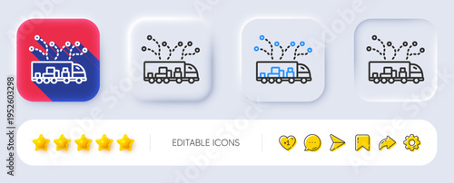 Truck transport line icon. Neumorphic, Flat shadow, 3d buttons. Transportation vehicle sign. Delivery logistics symbol. Line truck delivery icon. Social media icons. Vector
