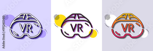 Vr line icon. Halftone dotted pattern. Gradient icon with grain shadow. Virtual reality sign. Ar simulator goggles symbol. Line vr icon. Various designs. Vector
