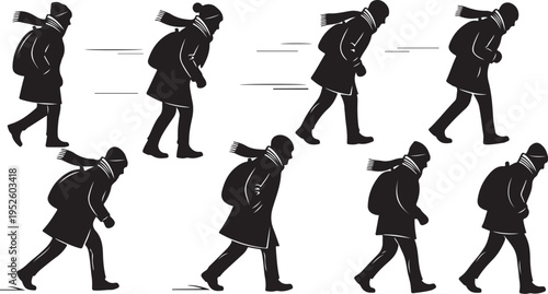 Silhouette of a person walking in various motion steps