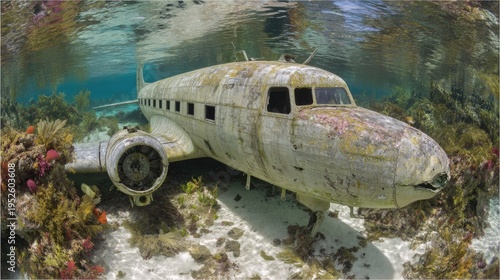 Wallpaper Mural Underwater airplane wreck with coral and aquatic life Torontodigital.ca