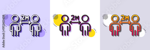 Social distancing line icon. Halftone dotted pattern. Gradient icon with grain shadow. 2 meters distance between sign. Coronavirus pandemic symbol. Line social distancing icon. Various designs. Vector