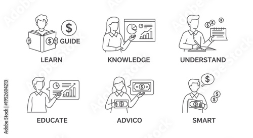 Set of 6 education and finance icons vector