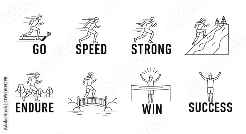 Set of 6 motivational icons vector, success and achievement symbols
