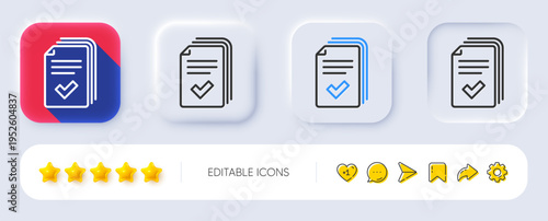 Handout line icon. Neumorphic, Flat shadow, 3d buttons. Documents example sign. Line handout icon. Social media icons. Vector