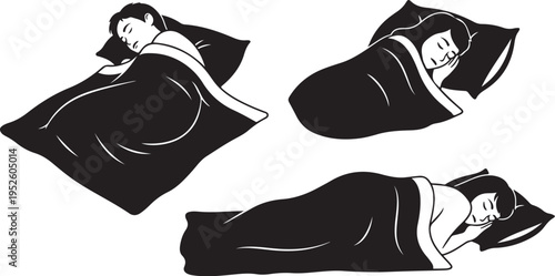 People Sleeping in Different Positions with Blankets