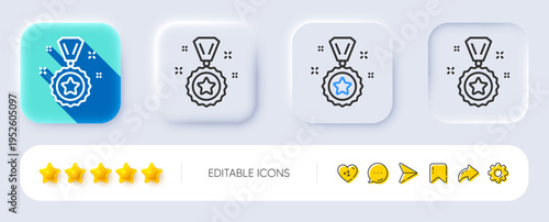 Winner reward line icon. Neumorphic, Flat shadow, 3d buttons. Award medal sign. Best achievement symbol. Line winner reward icon. Social media icons. Vector