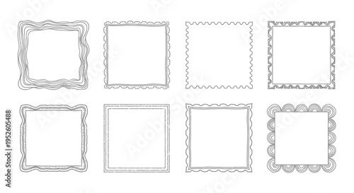 collection of hand-drawn frames with varied doodle borders and unique decorative elements ideal for creative projects and scrapbooking