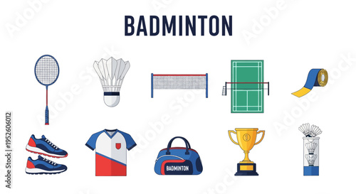 Badminton sports equipment and accessories collection.