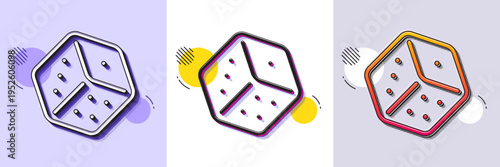 Dice line icon. Halftone dotted pattern. Gradient icon with grain shadow. Board game cube sign. Casino gambling symbol. Line dice icon. Various designs. Vector