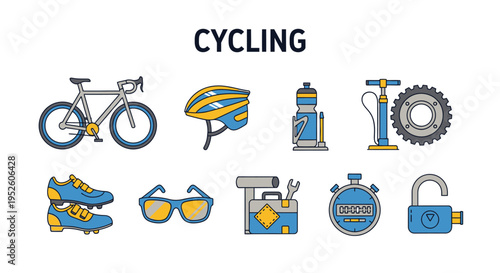 Cycling accessories and equipment icons.