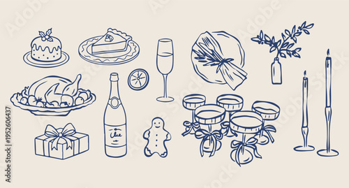 Food Beverage Silhouettes, Wine Glass Icons, Cheese Board Vectors, Bottle Drink Illustrations, Party Food Set, Chai Elements Pack, Navy Design