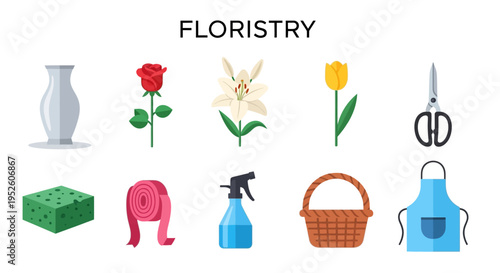 Floristry tools and flowers arrangement.