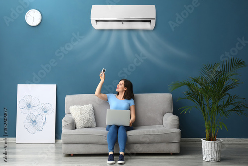Young woman switching on ai...