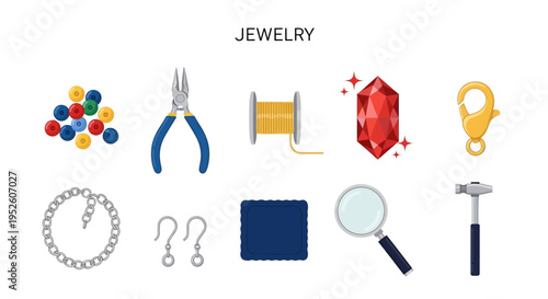 Jewelry making tools and precious gems.
