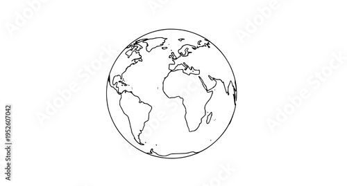 A minimalist line art illustration of the Earth on a white background