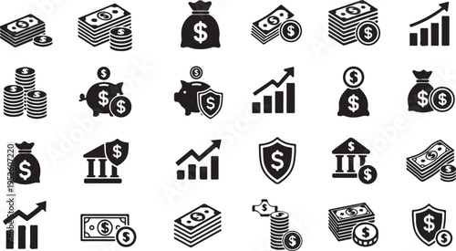 Set of 20 finance icons vector isolated on Transparent Background