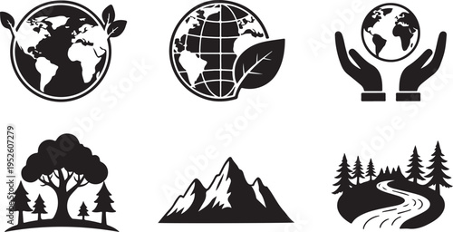 Set of 6 eco icons vector isolated on Transparent Background