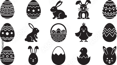 Set of 16 Easter icons vector isolated on Transparent Background
