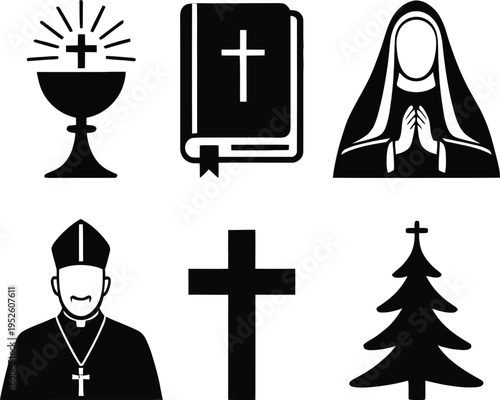 Icons representing various symbols of christianity and religious observance
