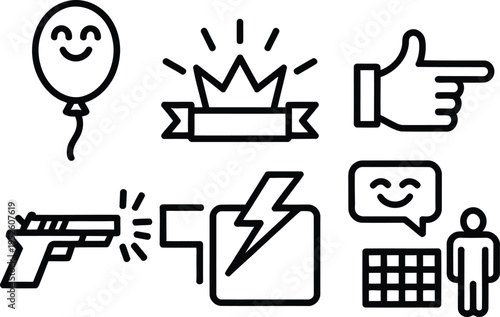 Collection of icons representing various emotions and actions in digital communication