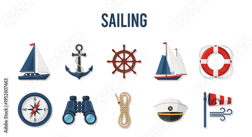 Sailing nautical icons and symbols.