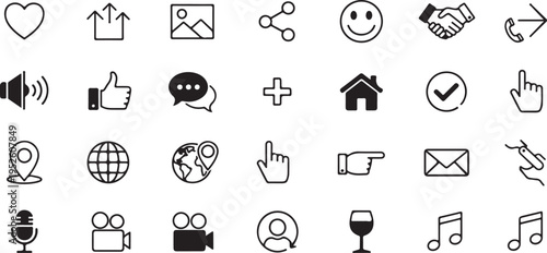 Set of 20 social media icons vector isolated on Transparent Background