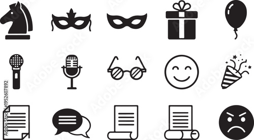 Set of 14 black vector icons isolated on Transparent Background