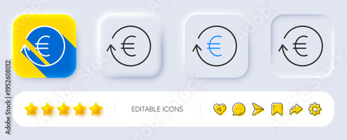 Euro Money exchange line icon. Neumorphic, Flat shadow, 3d buttons. Banking currency sign. EUR Cash symbol. Line exchange currency icon. Social media icons. Vector